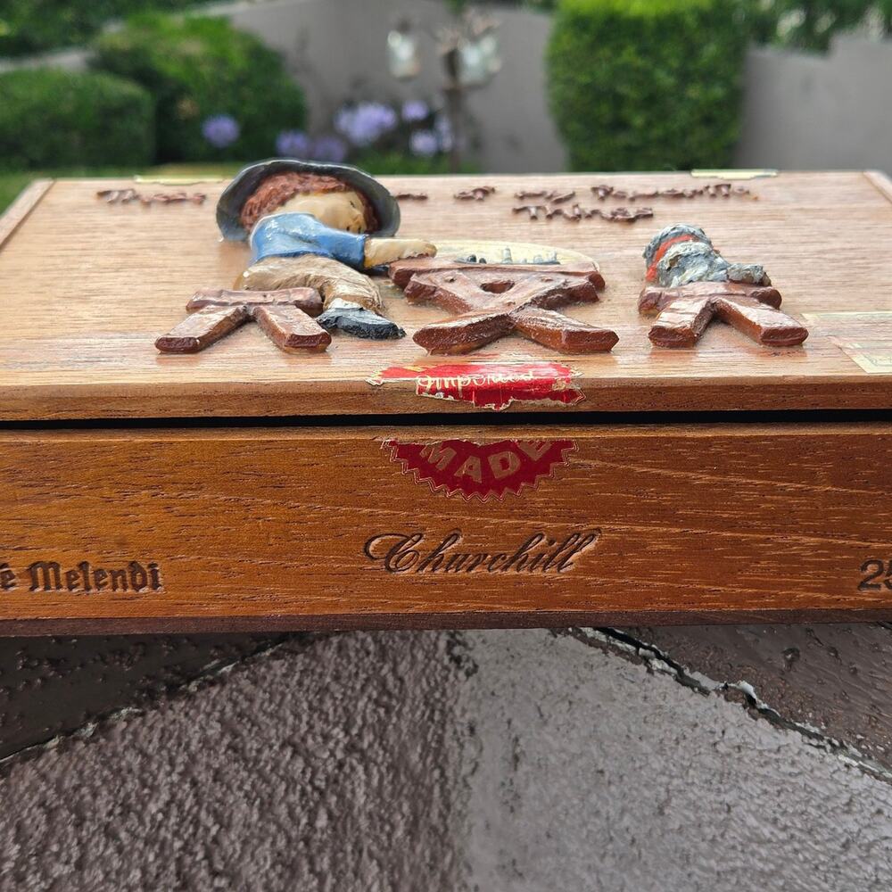 Vtg 1978 Custom Jose Melendi Churchill Wooden Cigar Keepsake Box - Picture 4 of 9